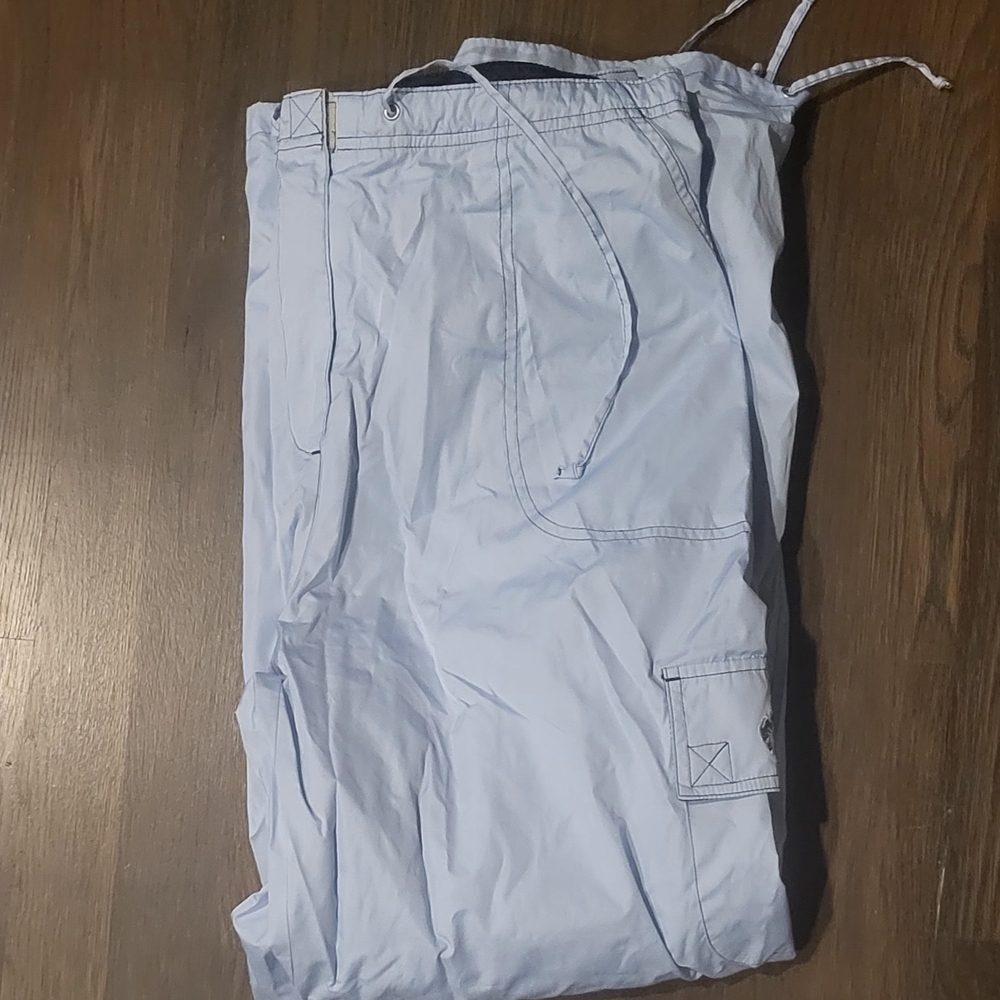 Blue Parachute Pants with Drawstring Waist and Relaxed Fit